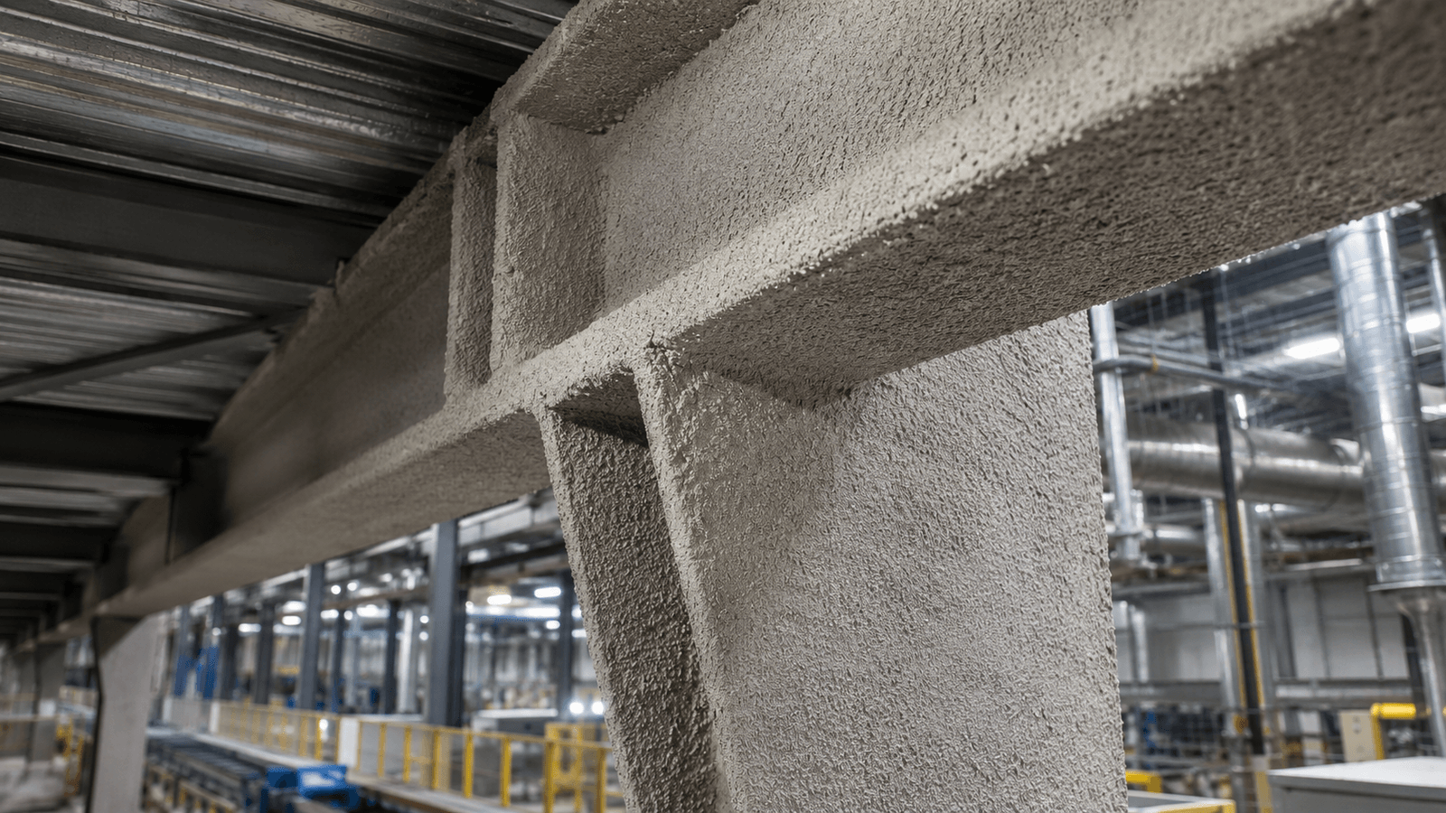 Estructura metálica con recubrimiento de aislamiento ignífugo en nave industrial